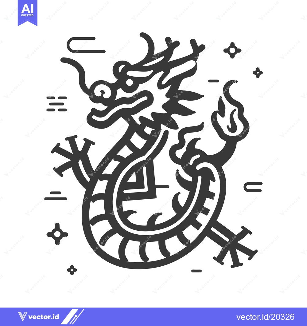 Premium Vector of A Stylized Black and White Dragon Illustration