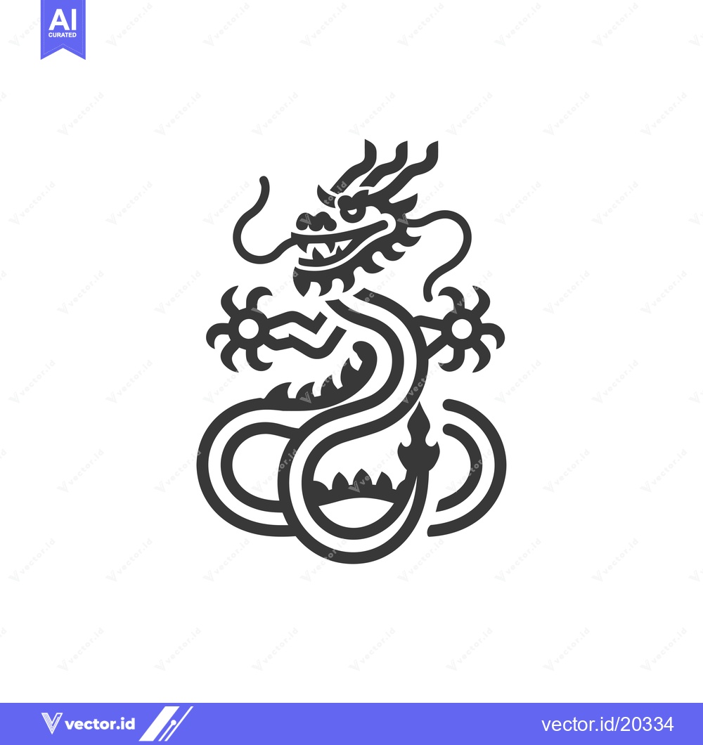 Premium Vector of A stylized black and white illustration of a Chinese dragon