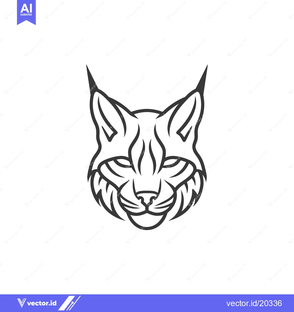 Premium Vector dari A stylized black and white illustration of a lynx's head