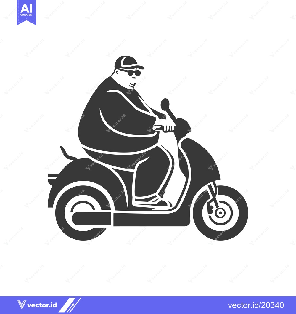 Premium Vector of A stylized black and white illustration of an overweight man riding a