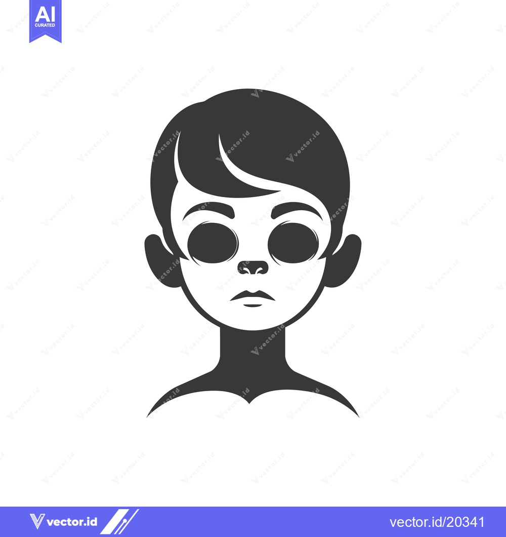 Premium Vector dari A stylized black and white illustration of a person's face with a shor