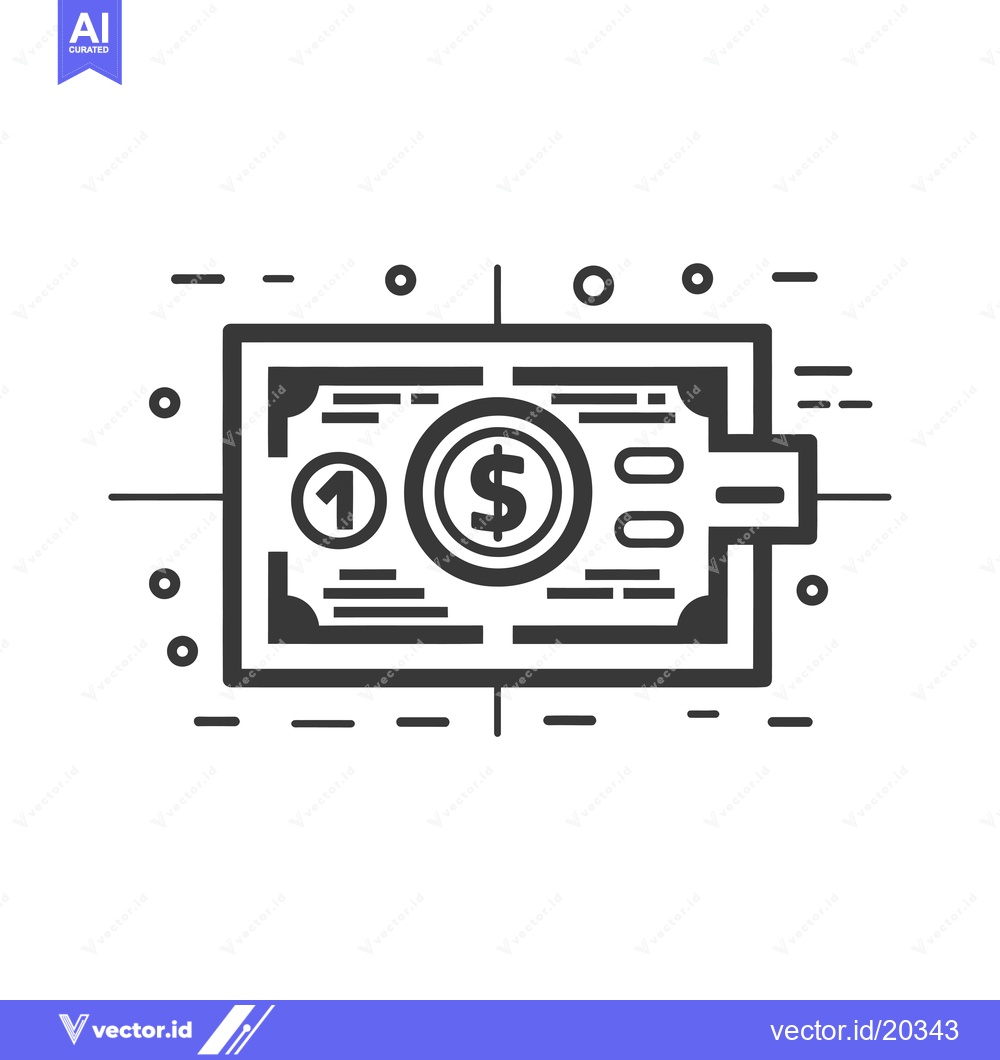 Premium Vector dari A stylized black and white illustration of a single dollar bill.