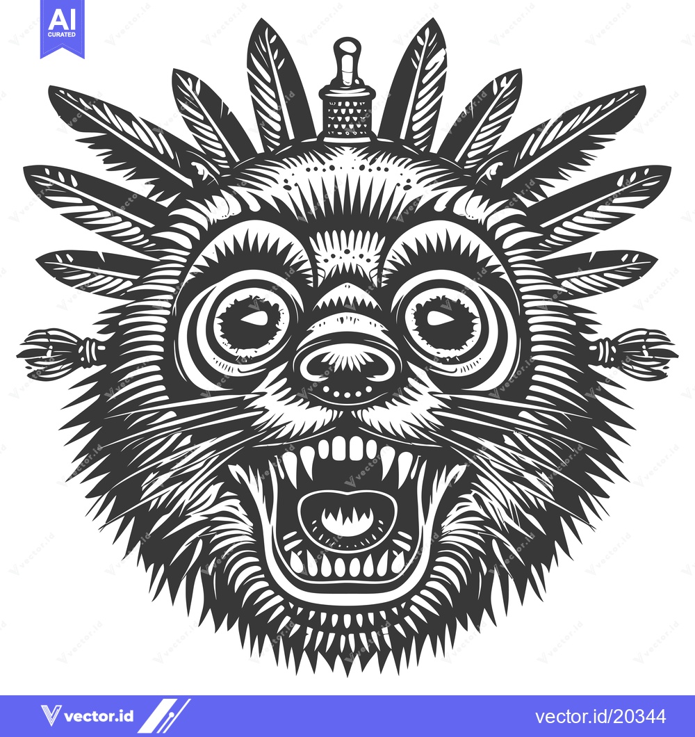 Premium Vector of A stylized black and white illustration of a snarling creature's head