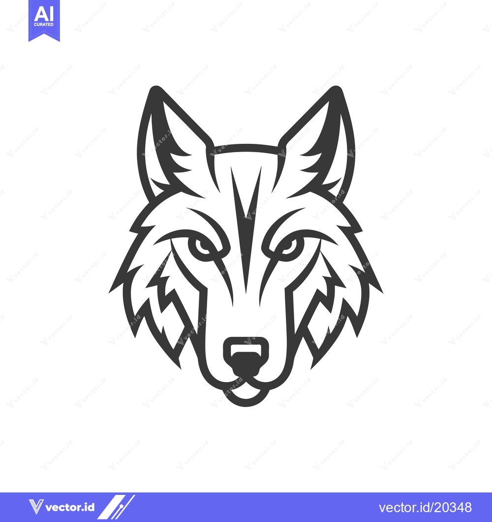 Premium Vector dari A stylized black and white illustration of a wolf's head
