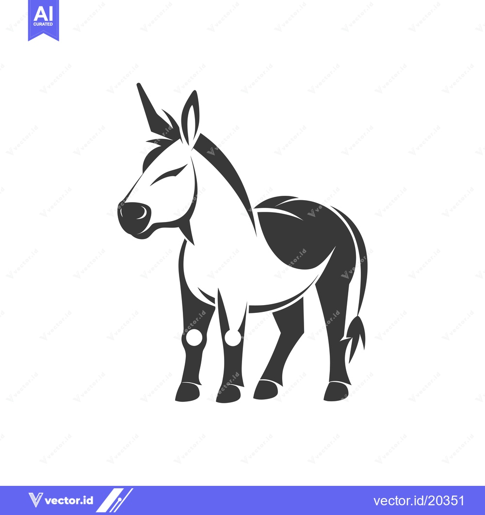 Premium Vector dari A stylized black and white image of a donkey with a unicorn horn.