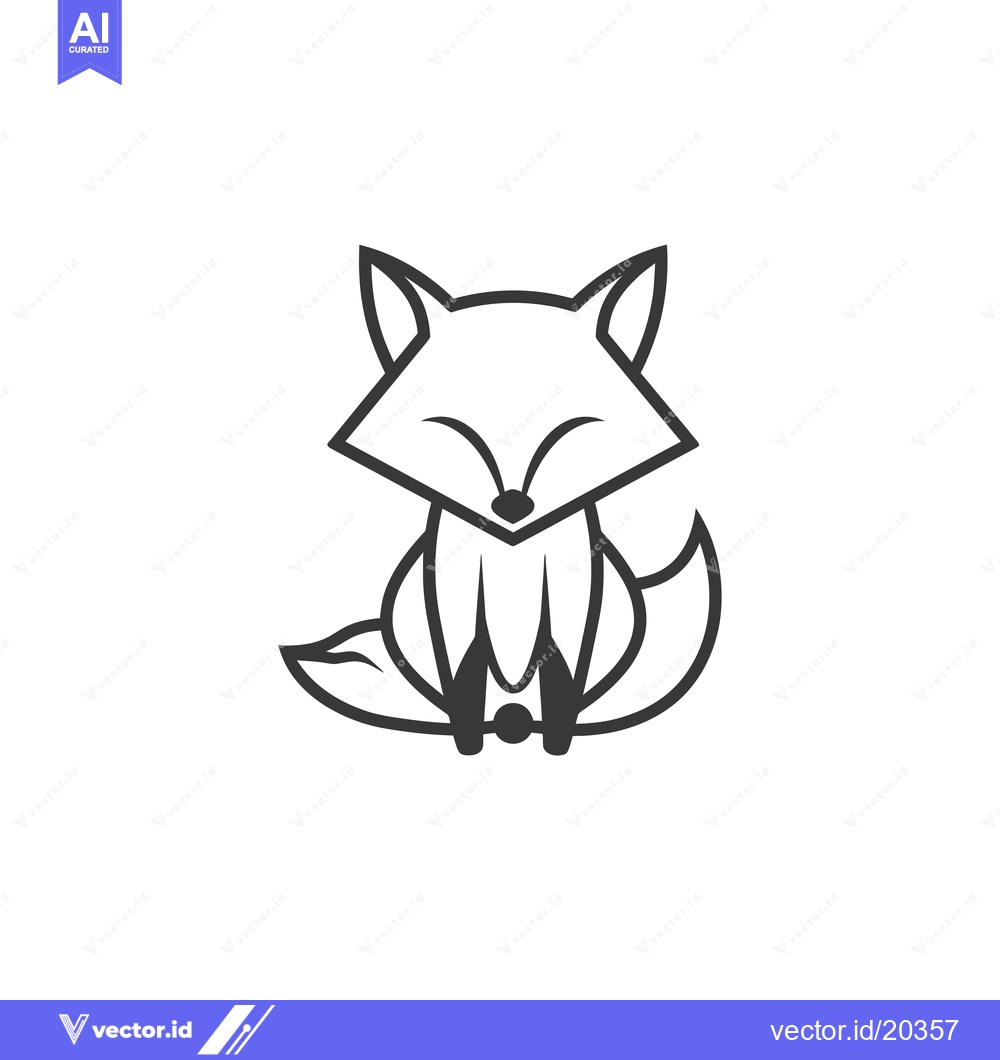Premium Vector of A stylized black and white outline drawing of a sitting fox