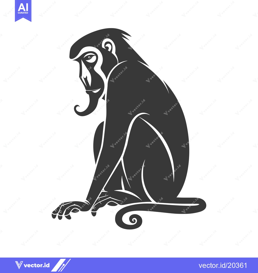 Premium Vector dari A stylized black and white silhouette of a monkey sitting