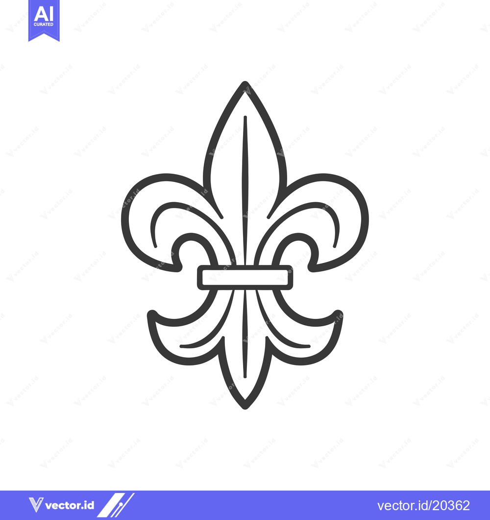 Premium Vector of A stylized, black and white, single fleur-de-lis with a central horizo