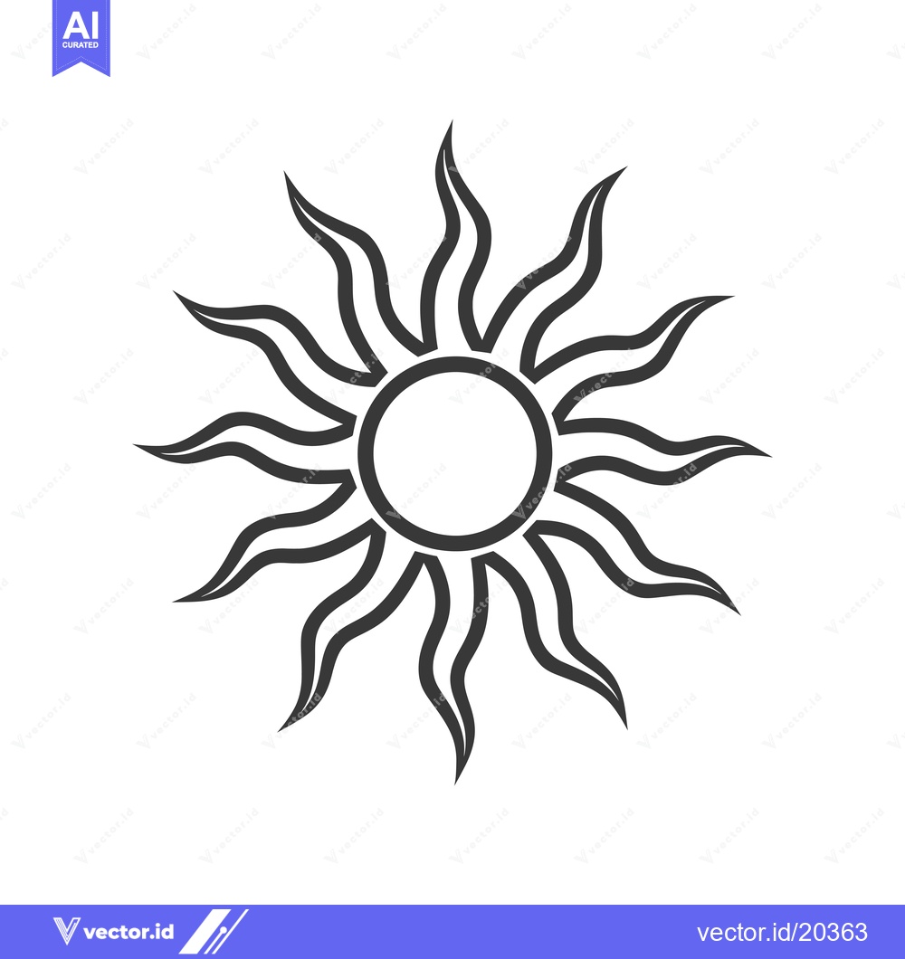 Premium Vector dari A stylized black and white sun with wavy rays