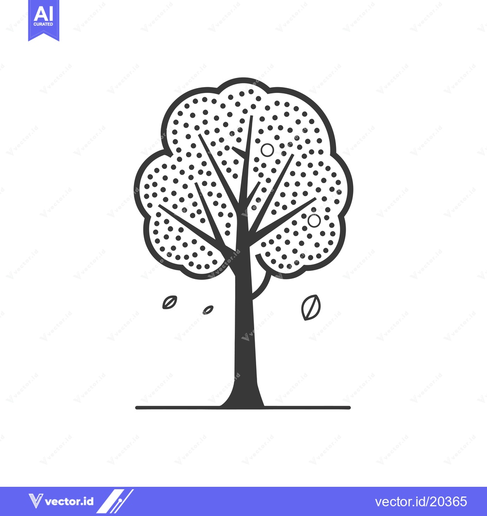 Premium Vector dari A Stylized Black and White Tree with Falling Leaves