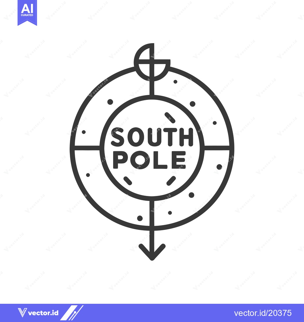 Premium Vector dari A stylized compass with an arrow pointing down, labeled "South Pole".
