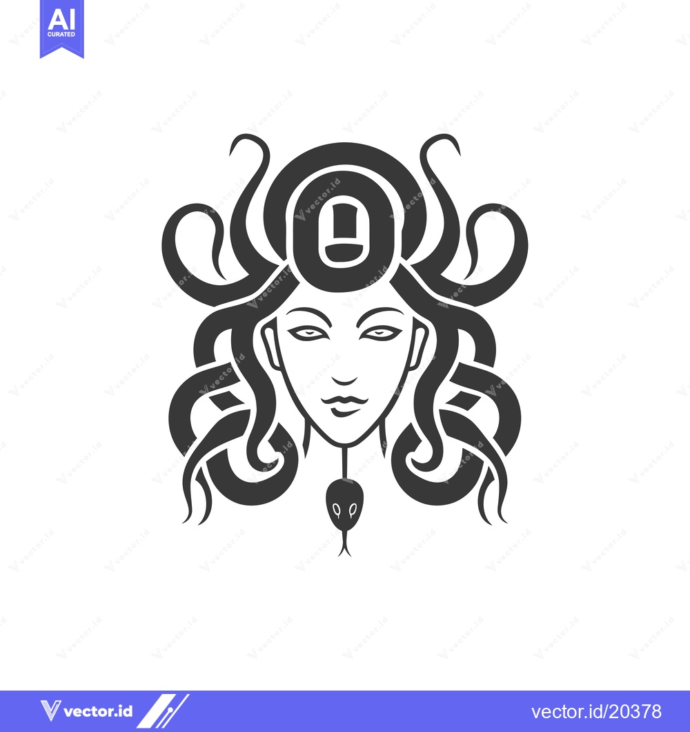 Premium Vector of A stylized depiction of Medusa, a Gorgon with snakes for hair, looking