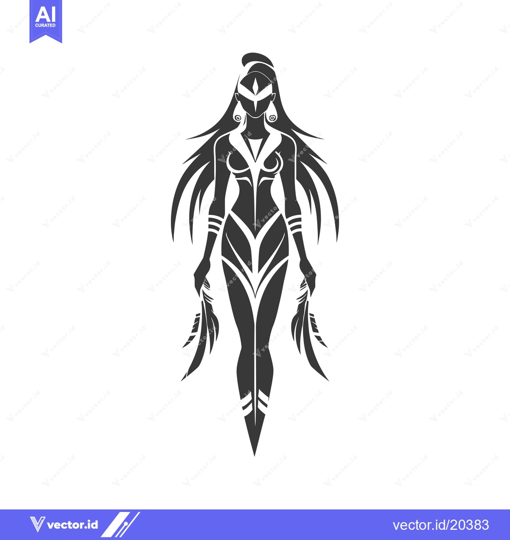 Premium Vector dari A Stylized Female Figure with Feathers in Her Hands