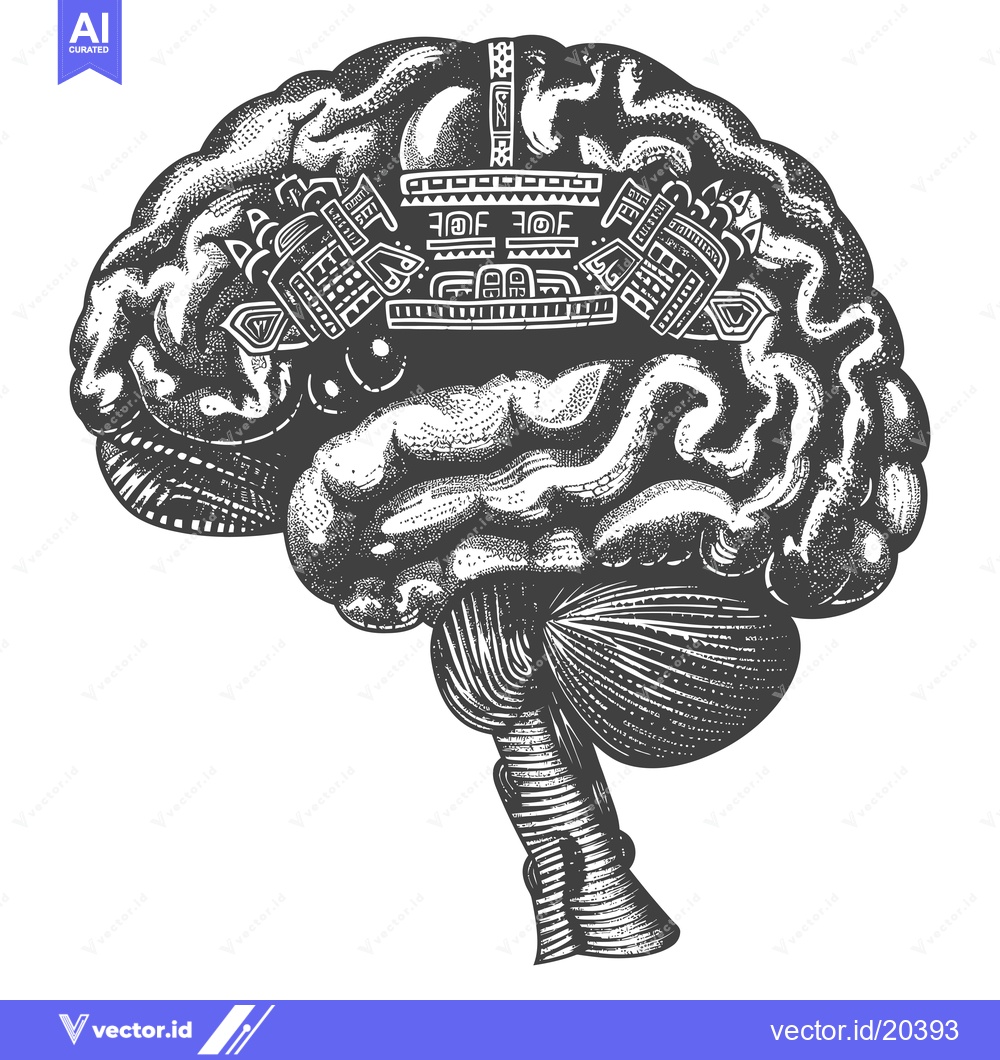 Premium Vector of A Stylized Human Brain with a Cityscape Inside