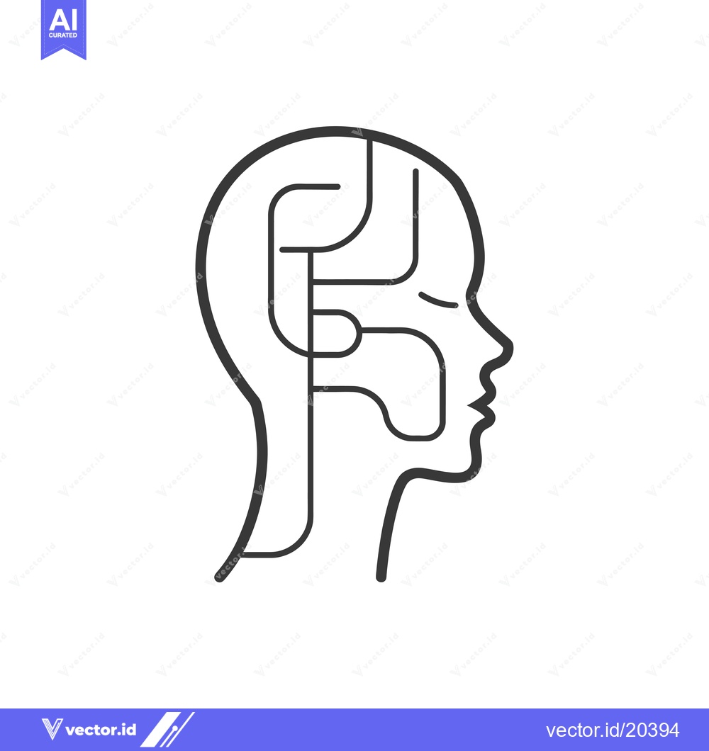 Premium Vector dari A stylized human head with lines connecting abstract shapes inside