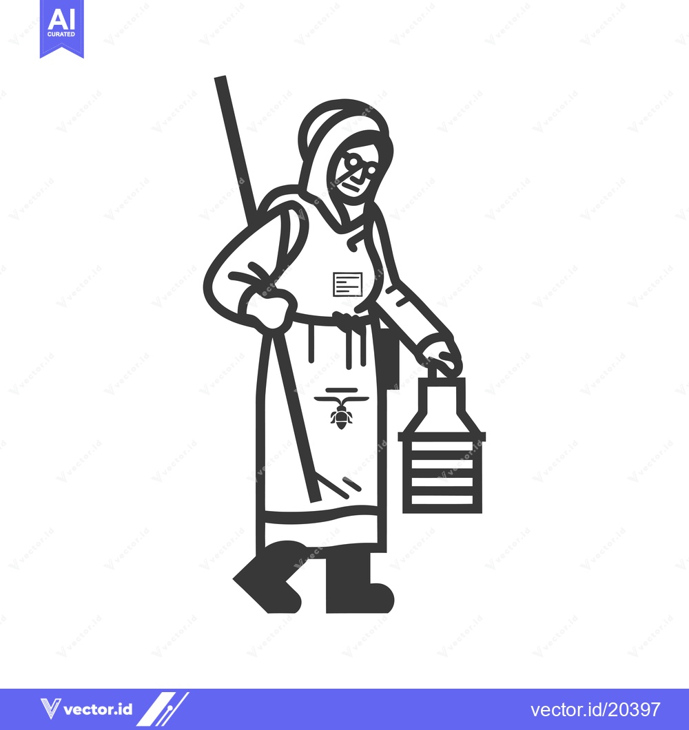 Premium Vector dari A stylized illustration of a beekeeper with a lantern and a stick