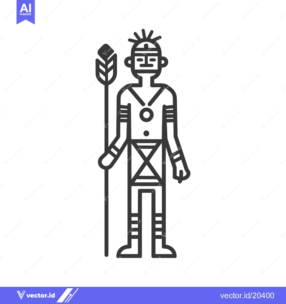 Premium Vector dari A stylized illustration of an indigenous person with a spear