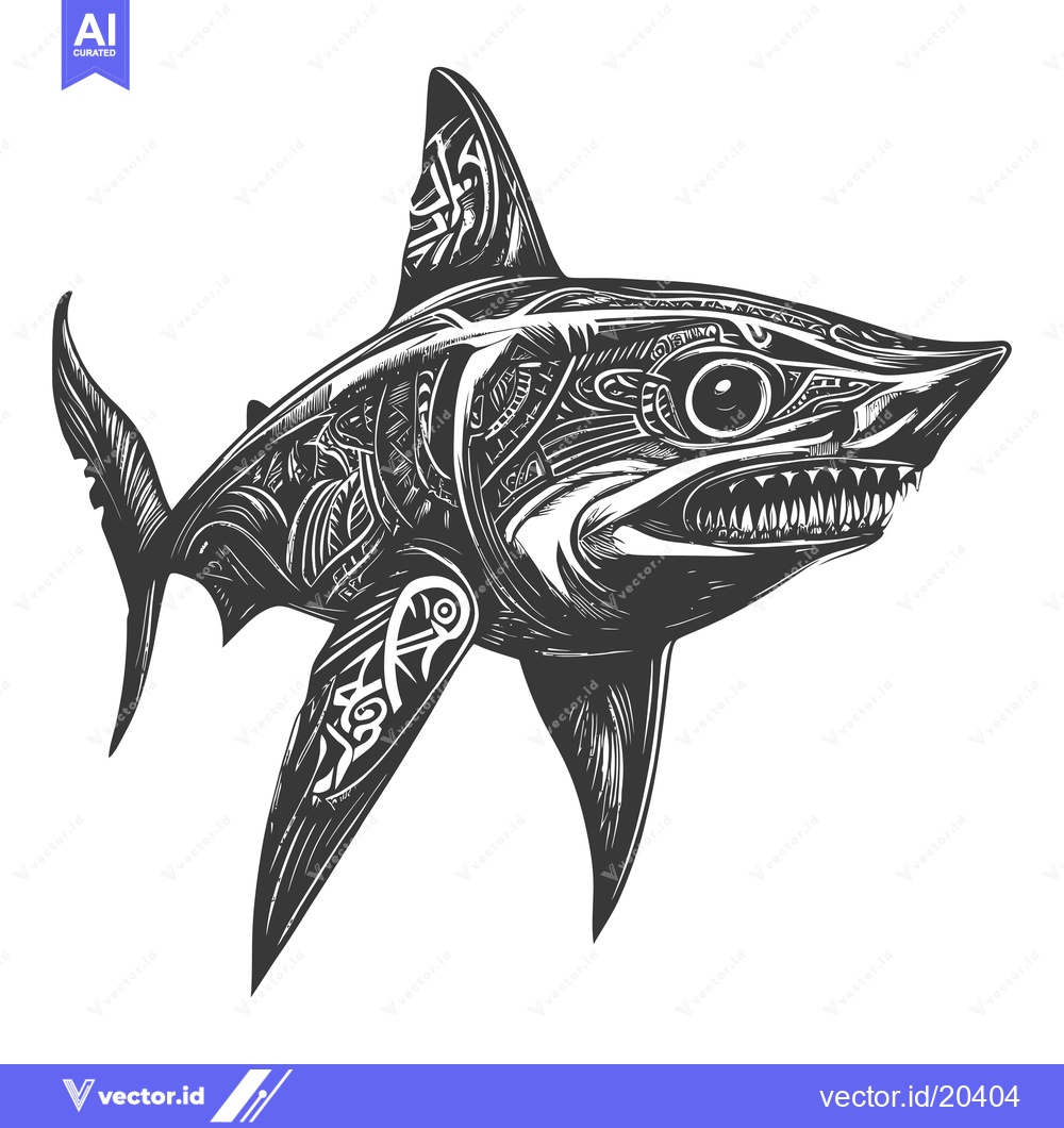 Premium Vector dari A stylized illustration of a shark with intricate patterns on its body