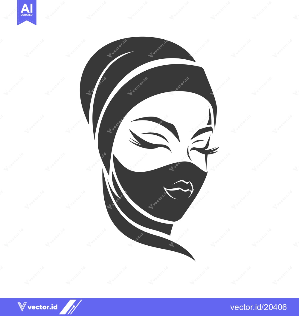 Premium Vector dari A Stylized Illustration of a Woman Wearing a Headscarf and a Mask