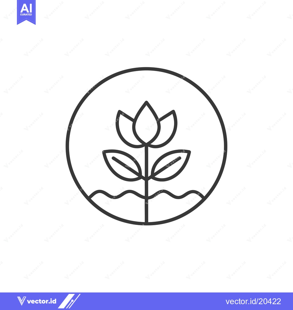 Premium Vector dari A stylized line drawing of a flower growing in soil within a circle