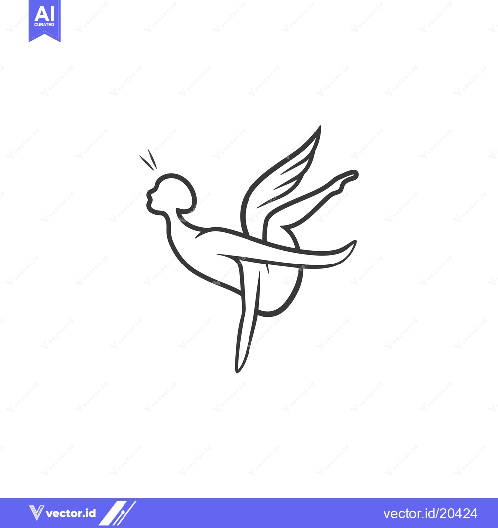 Premium Vector dari A stylized line drawing of a winged woman in a flying pose