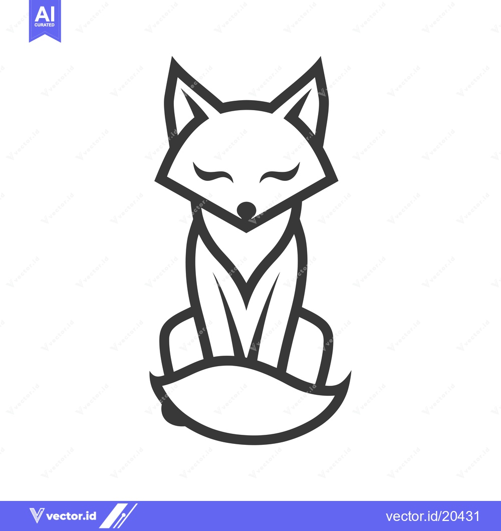 Premium Vector of A Stylized Outline of a Fox with Closed Eyes and a Curved Tail
