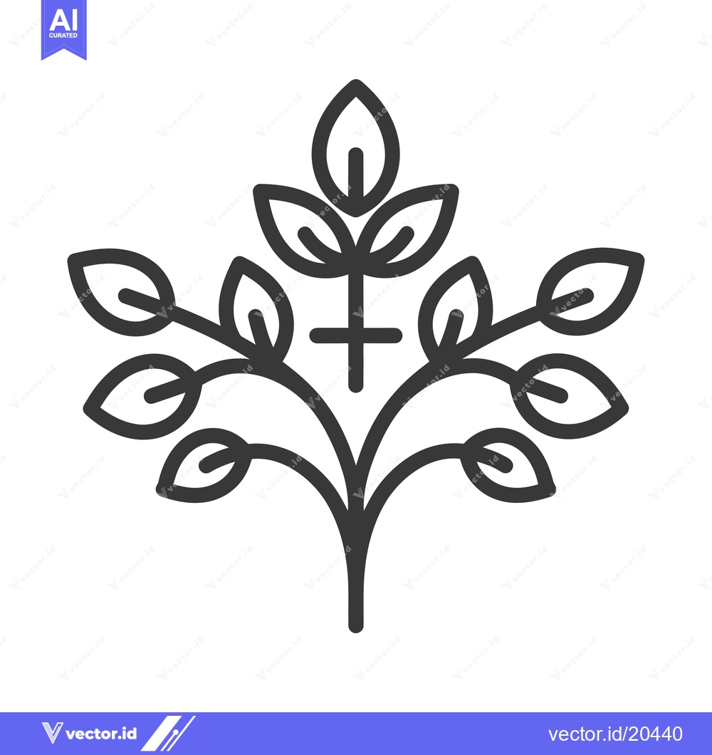 Premium Vector dari A stylized plant with leaves and a cross in the center