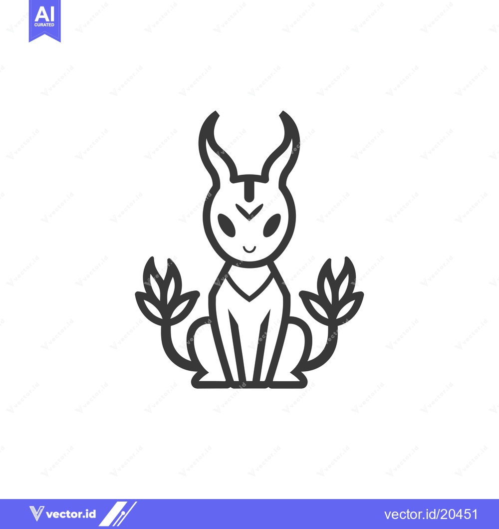 Premium Vector dari A stylized, sitting creature with horns and plant-like appendages.