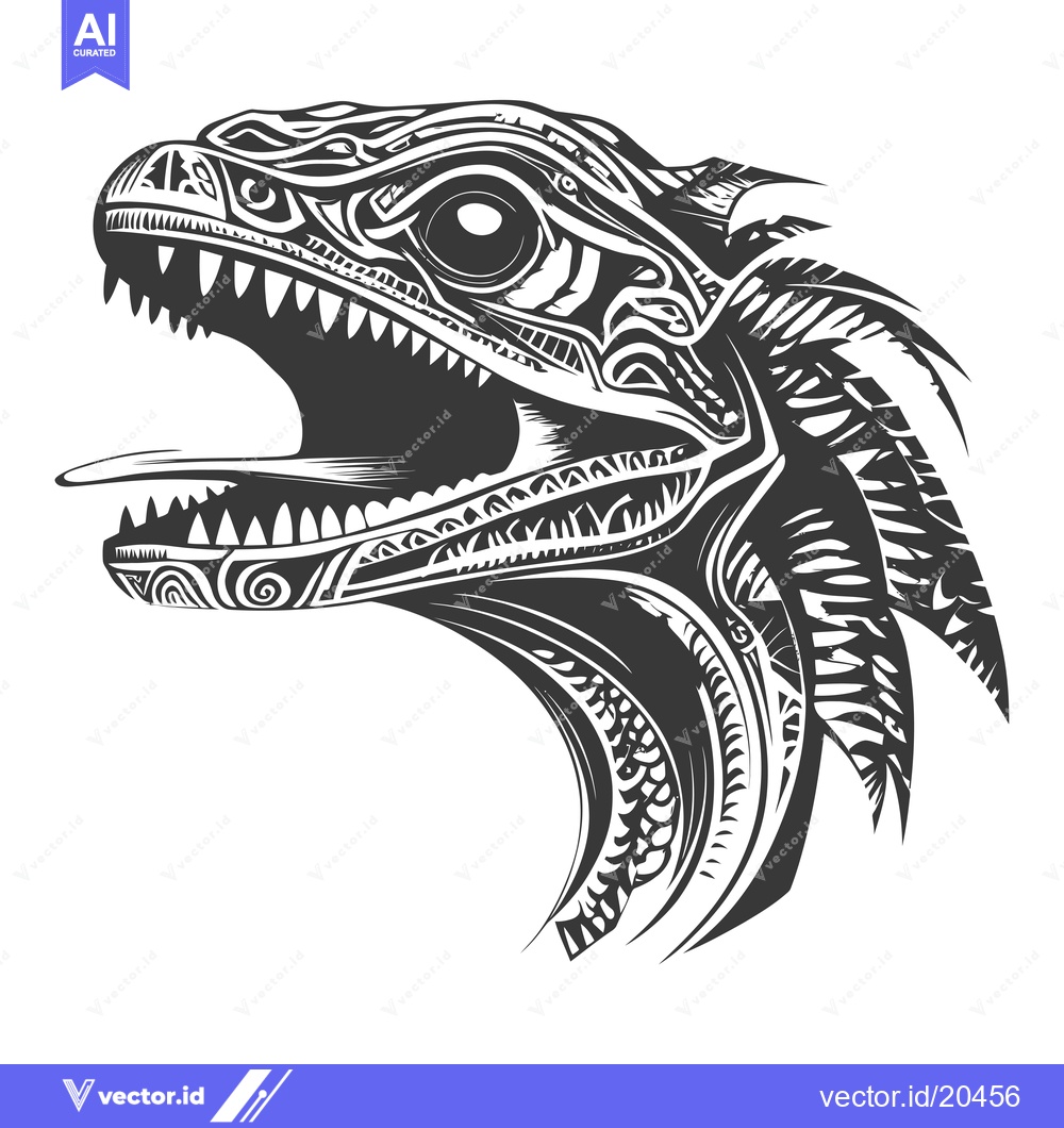 Premium Vector of A stylized, tribal dragon head with open mouth and sharp teeth
