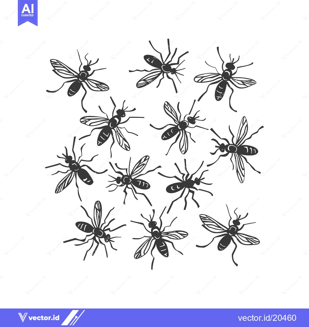 Premium Vector of A Swarm of Black and White Mosquitoes in Flight
