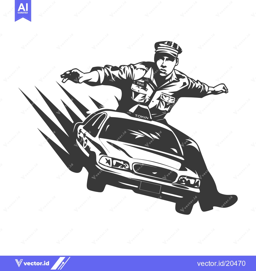 Premium Vector of A Taxi Driver Riding on Top of His Car