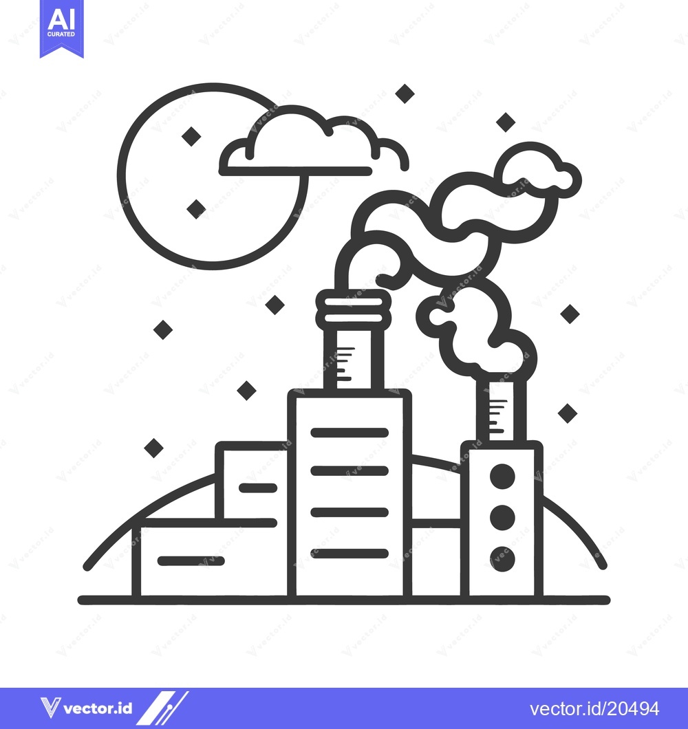 Premium Vector of Industrial factories releasing smoke into the night sky with a moon