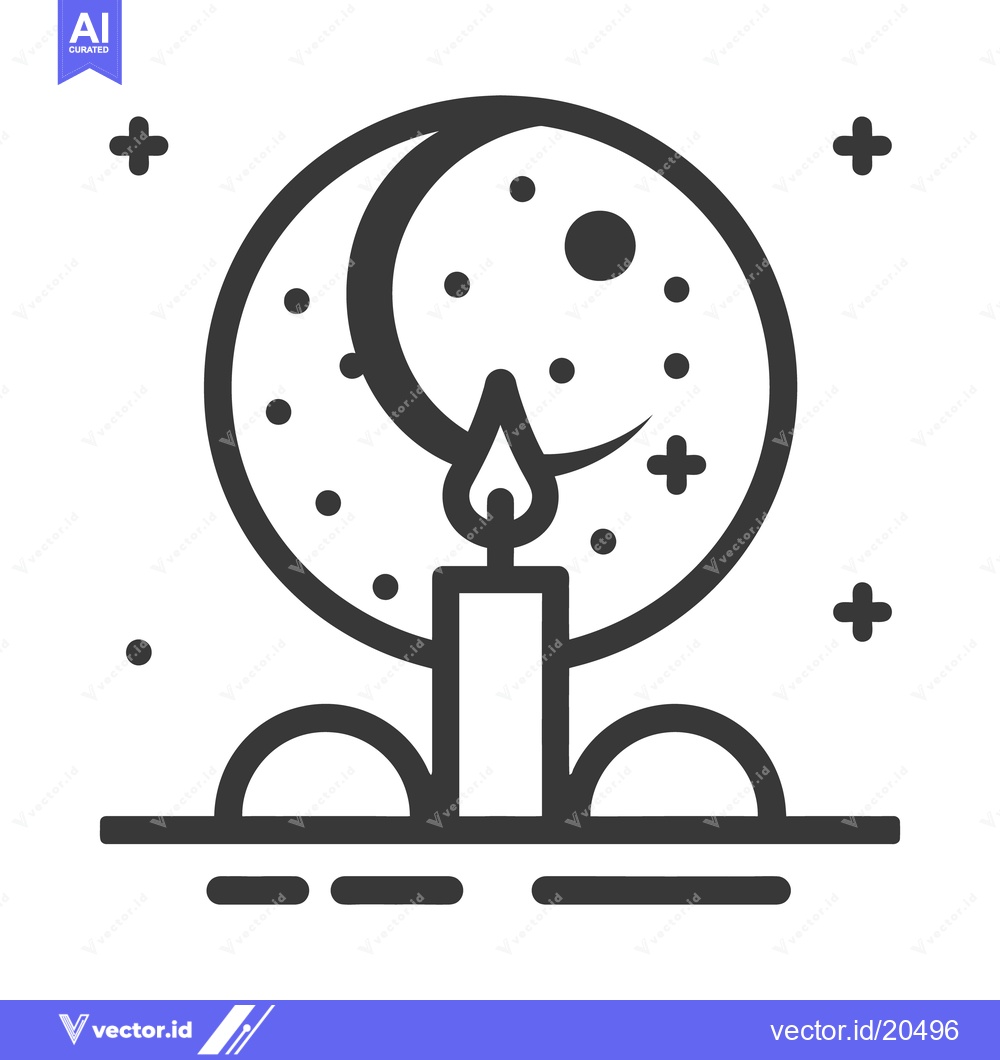 Premium Vector dari A stylized candle and moon night sky with stars around it