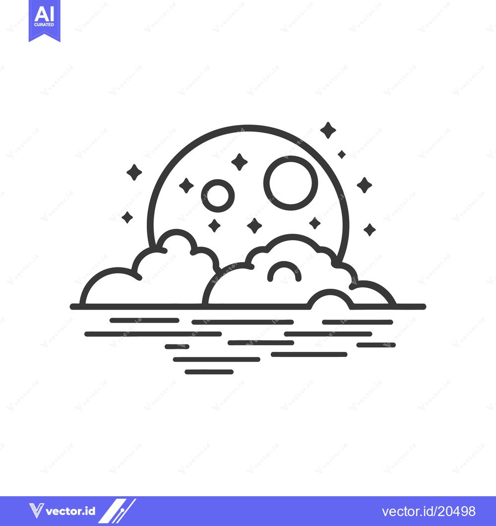 Premium Vector dari A nighttime scene featuring a large moon and fluffy clouds
