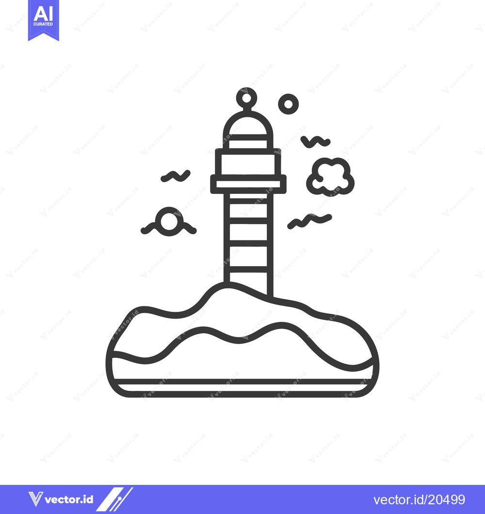 Premium Vector of Black and white illustration of a lighthouse and ocean elements