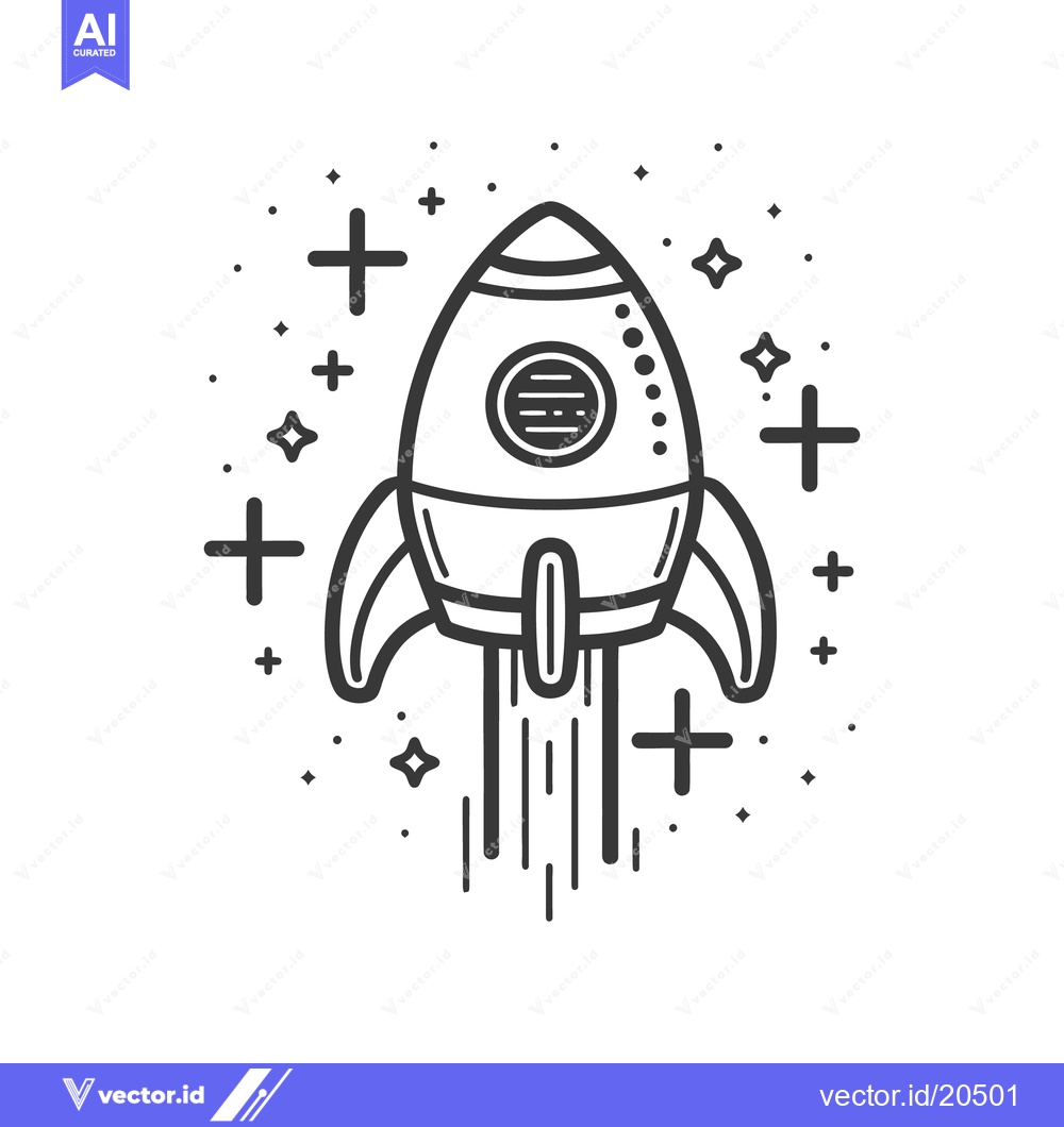 Premium Vector dari A black and white illustration of a rocket launching upwards