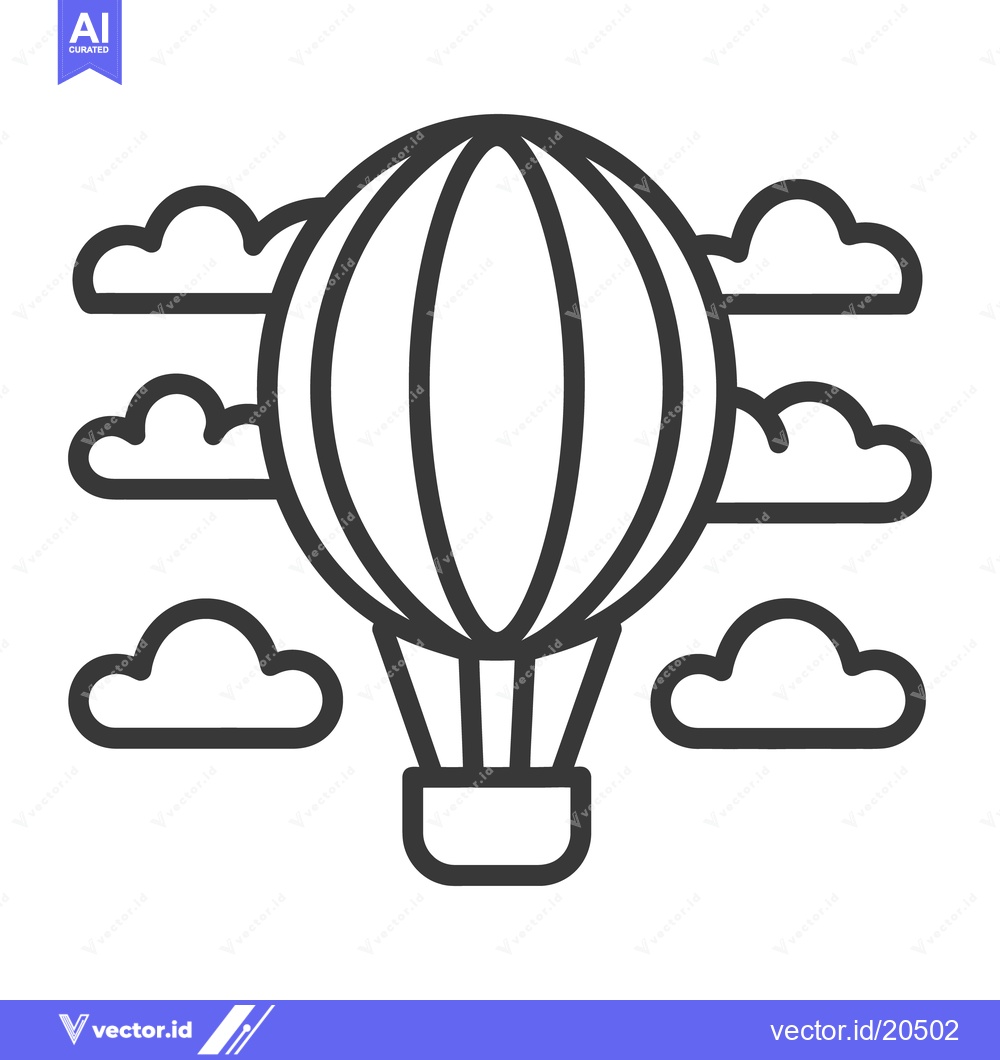 Premium Vector dari A black and white image depicting a hot air balloon in sky