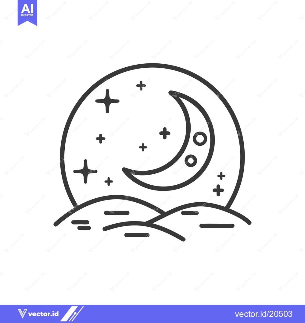 Premium Vector of A simple black and white illustration depicts a night scene