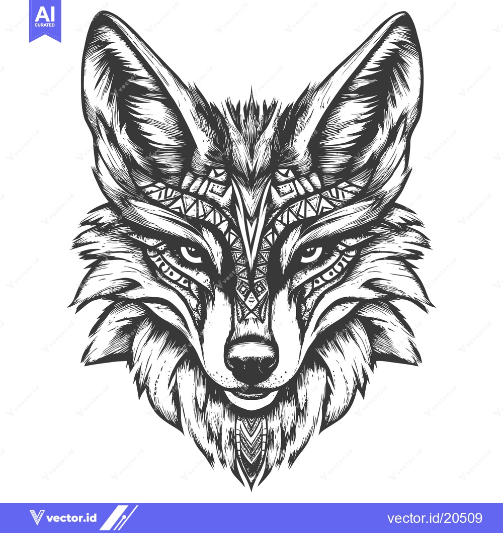 Premium Vector of A Tribal Design of a Fox's Head with Detailed Pattern