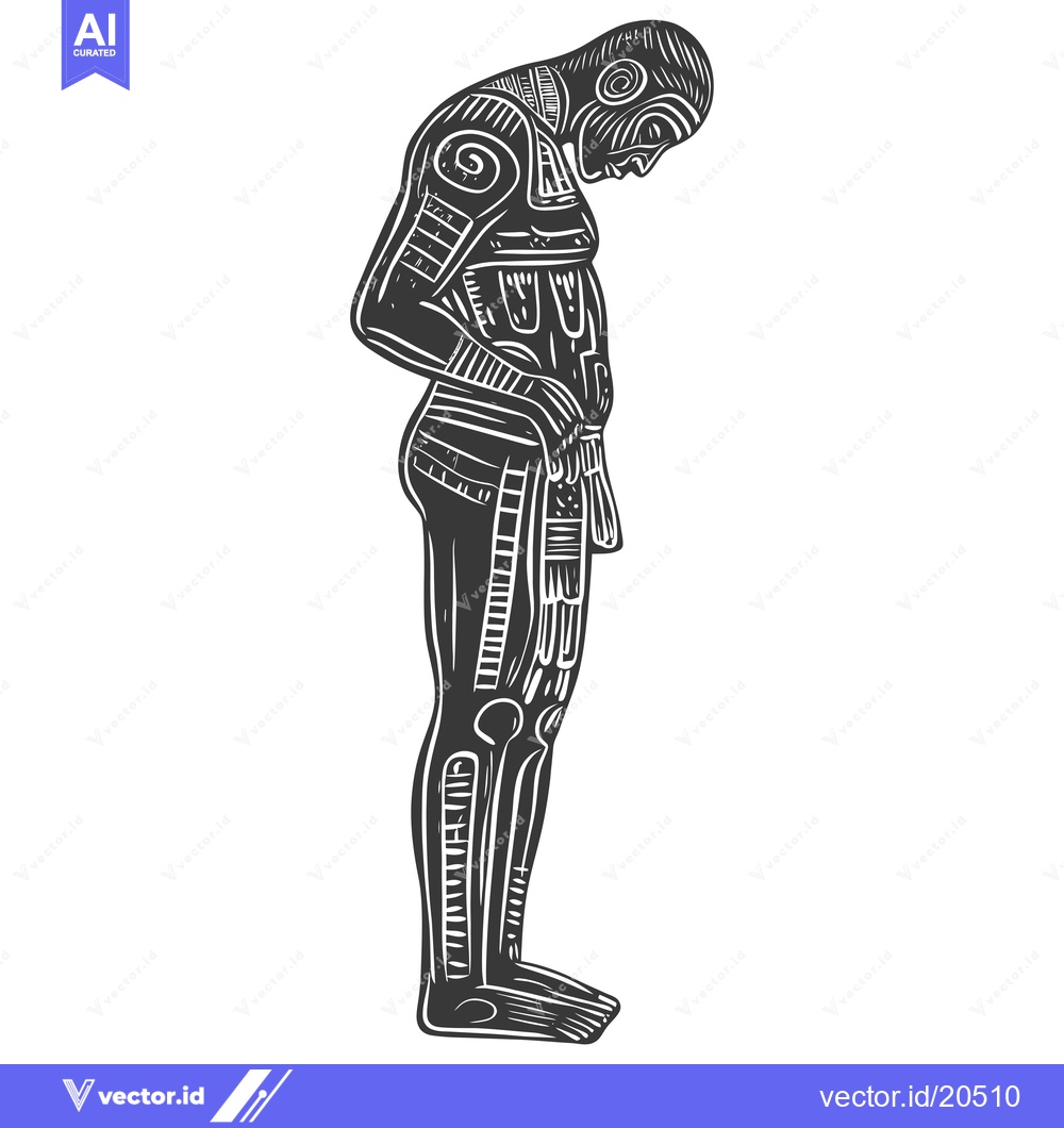 Premium Vector dari A tribal man with tattoos standing in profile, looking down