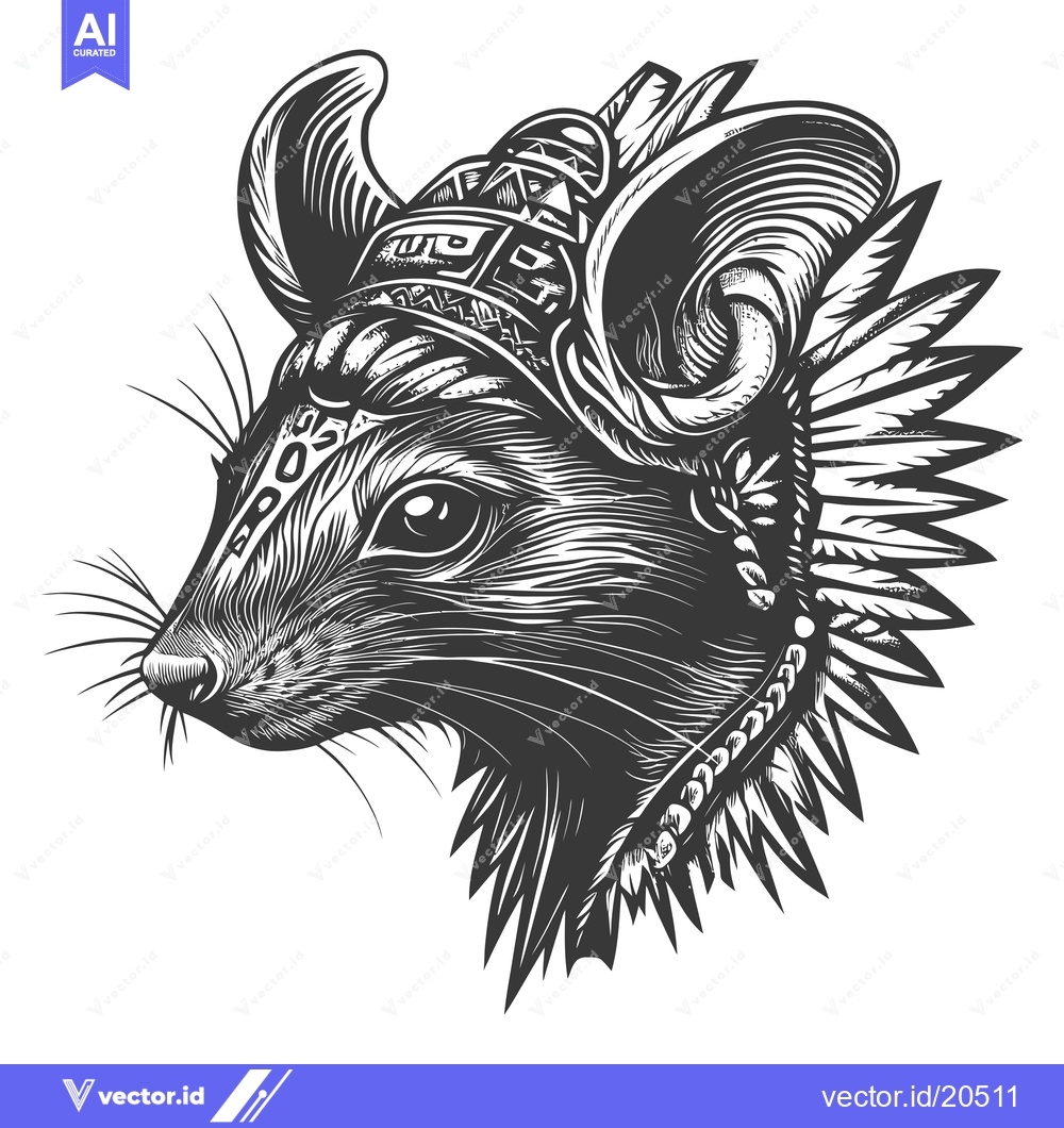 Premium Vector dari A  tribal-styled  illustration  of  a  mouse  wearing  a  headdress