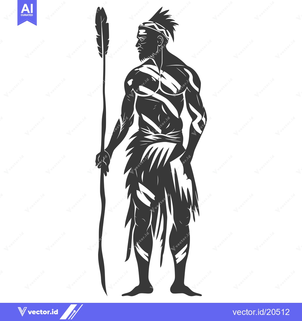 Premium Vector dari A Tribal Warrior Holding a Spear and Wearing a Headband