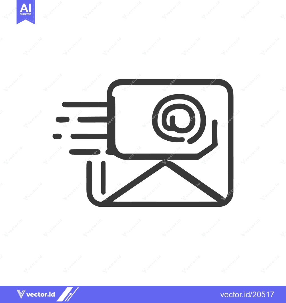 Premium Vector of Fast Email Delivery: Stylized Envelope Icon with Speed Lines and @ Sym