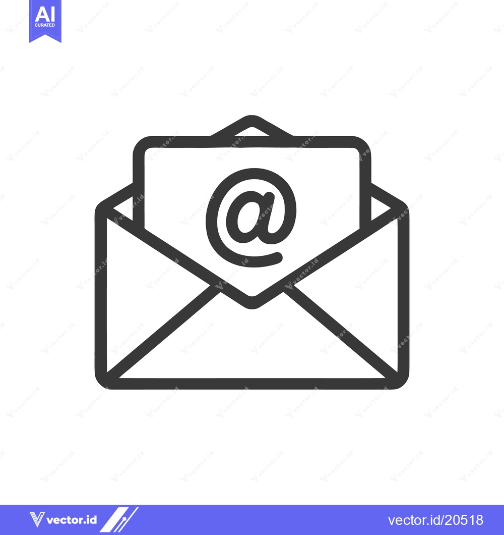 Premium Vector of Minimalist Email Icon: Open Envelope with @ Symbol on White Background