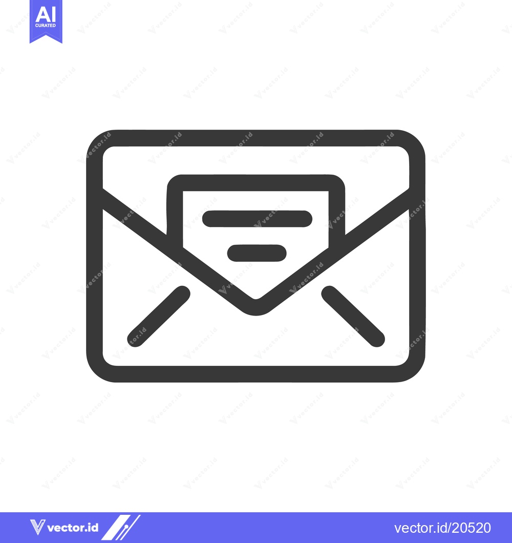 Premium Vector dari Simple Open Envelope Icon with Letter, Dark Gray Outline on White Back
