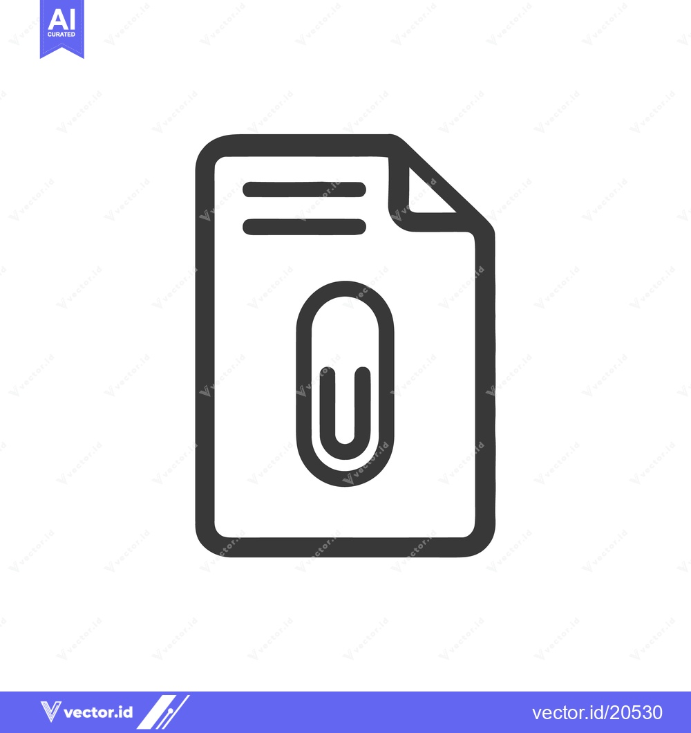 Premium Vector dari Minimalist Document Icon with Paperclip, Dark Outline on White Backgro