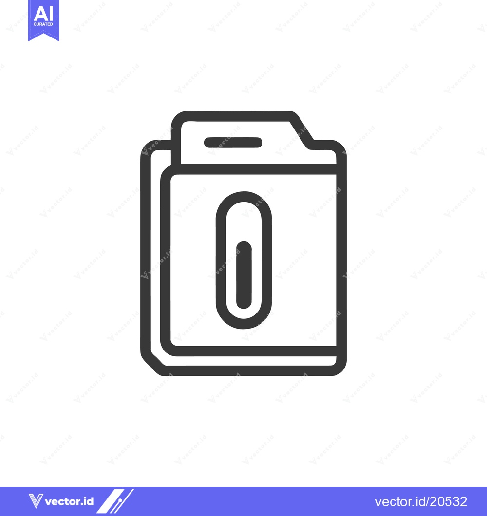 Premium Vector of Minimalist Folder Icon with Paperclip, Dark Gray Outline on White