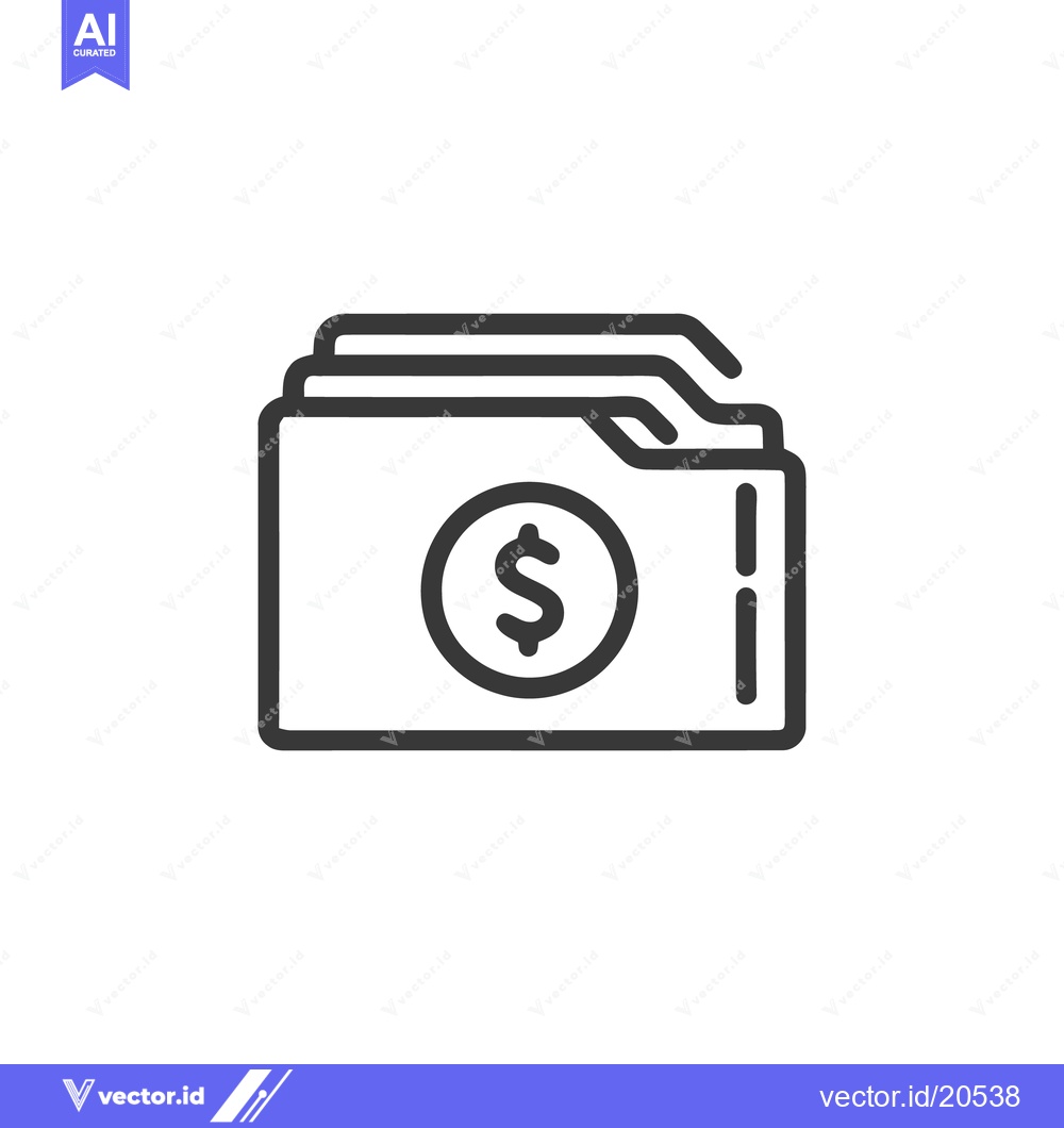 Premium Vector dari Financial Folder Icon: Dollar Symbol, Business Documents, Outline Styl