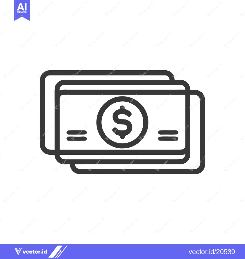 Premium Vector dari Stacked Dollar Bills Icon: Minimalist Finance Symbol with Currency Sig