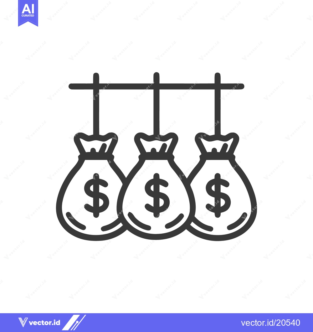 Premium Vector dari Three Money Bags Hanging: Minimalist Line Art Icon for Finance and Wea
